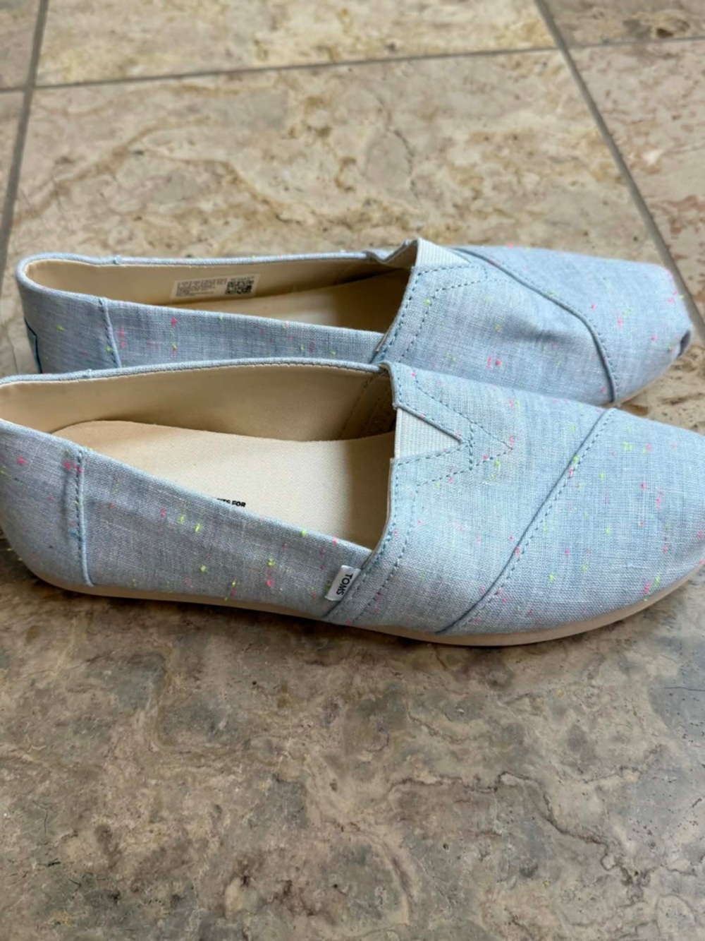 Toms Light Blue Canvas Slip-On Flats with Neon Specks